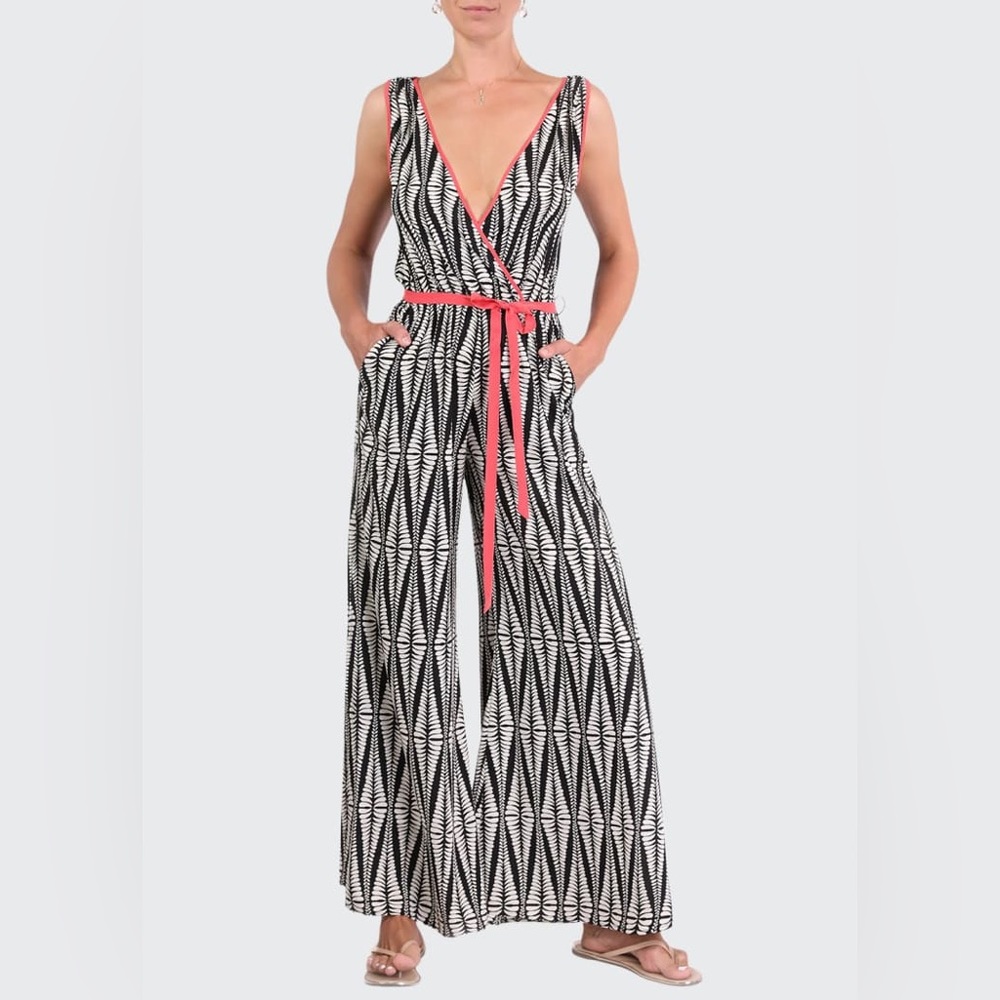 *Everyday Ritual Sun & Sea‎ Iman Geo-Print Surplice Jumpsuit, Sz XS